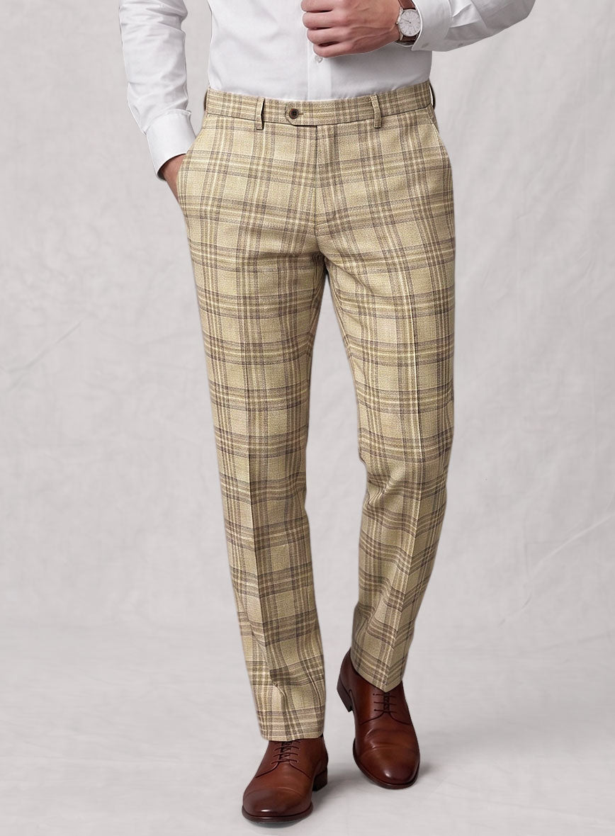 Noble Beige Check Wool Silk Linen Suit - StudioSuits