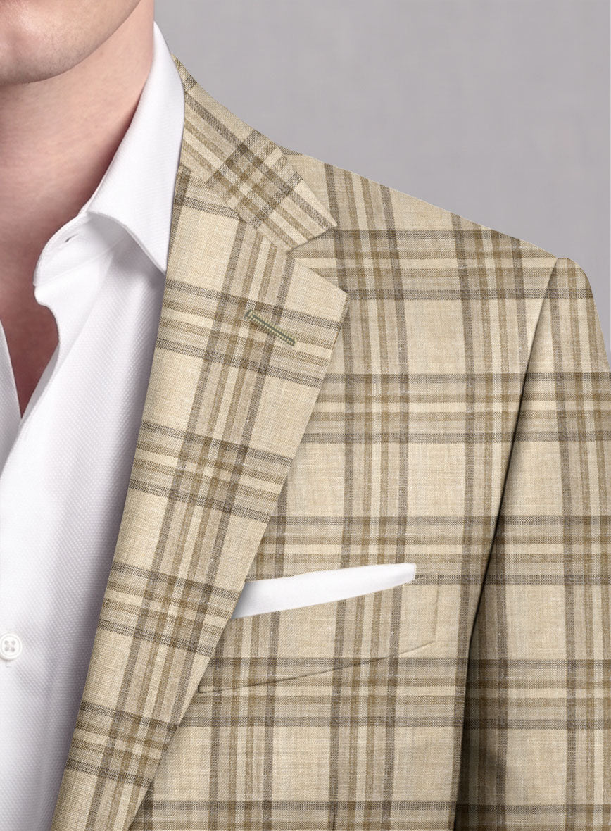 Noble Beige Check Wool Silk Linen Suit - StudioSuits