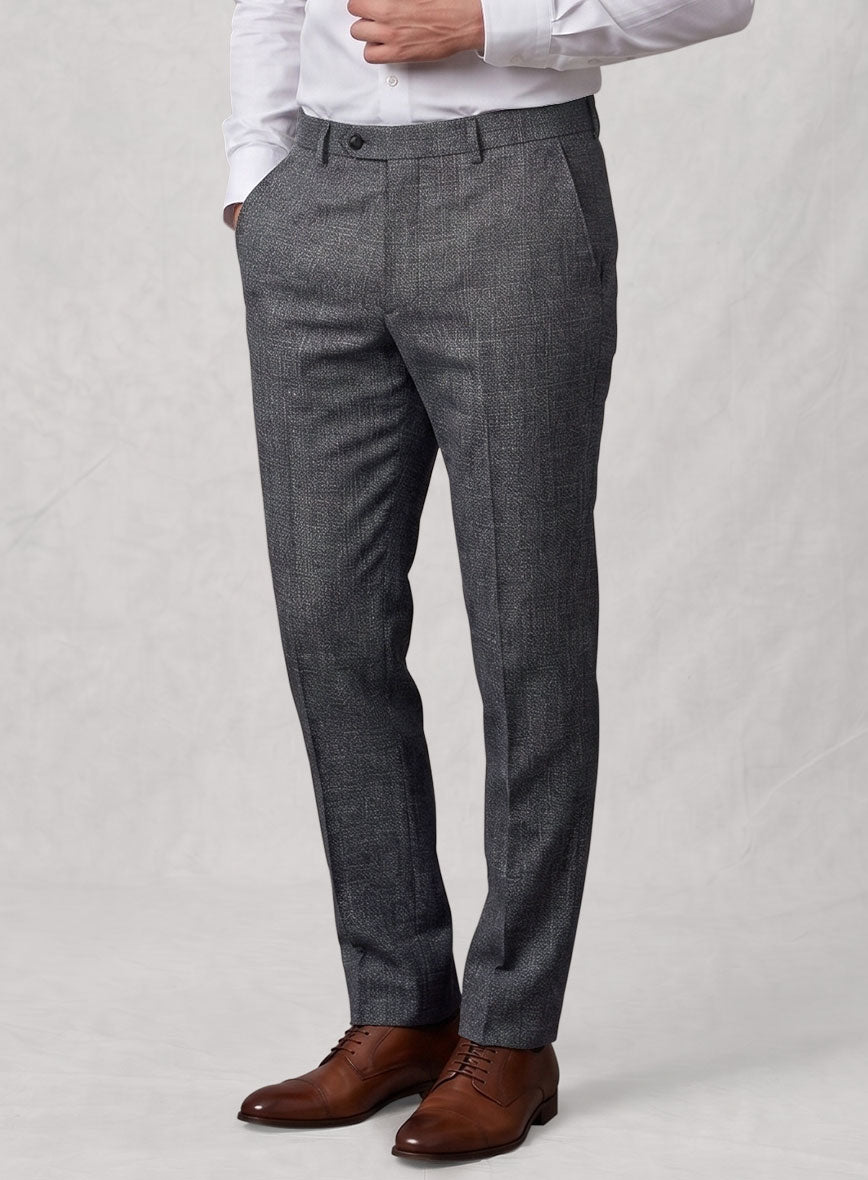 Noble Blue Gray Wool Silk Linen Pants - StudioSuits