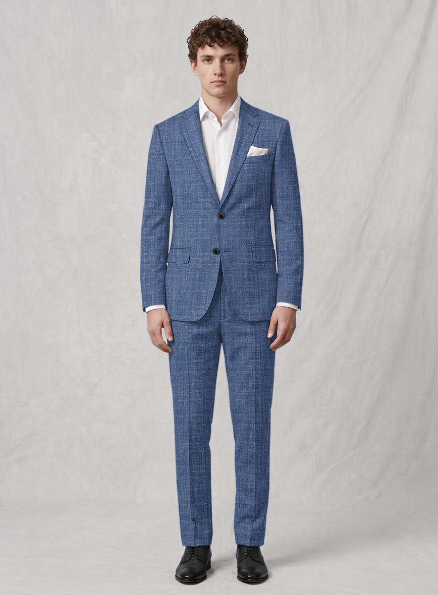 Noble Blue Wool Silk Linen Suit - StudioSuits