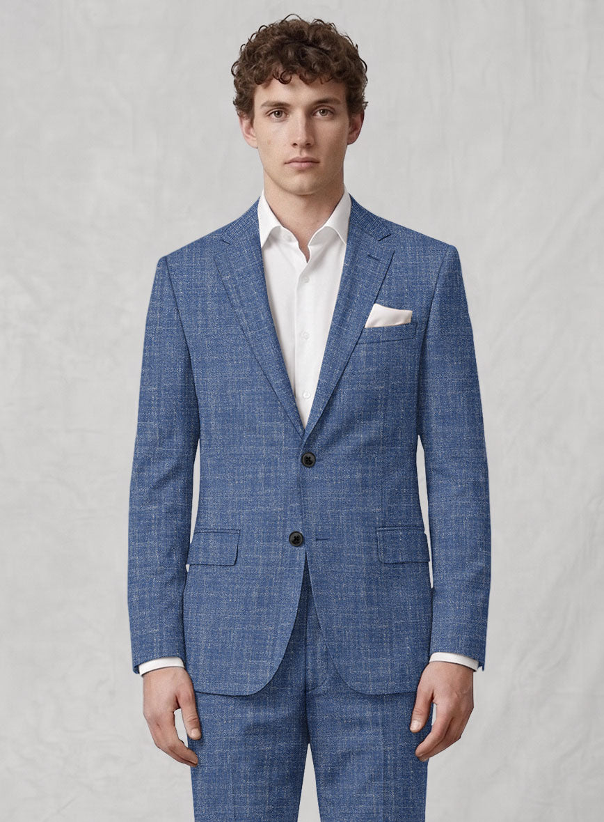 Noble Blue Wool Silk Linen Suit - StudioSuits