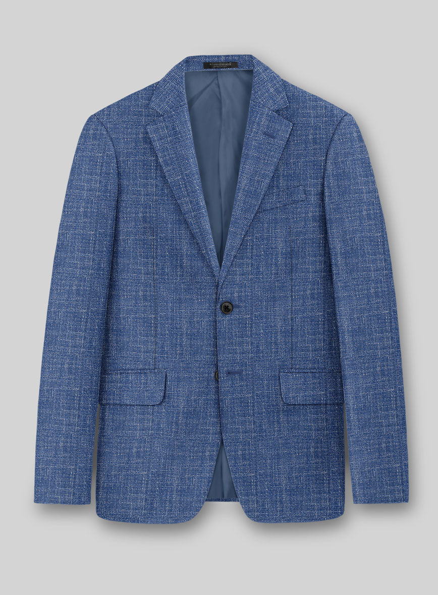 Noble Blue Wool Silk Linen Jacket - StudioSuits