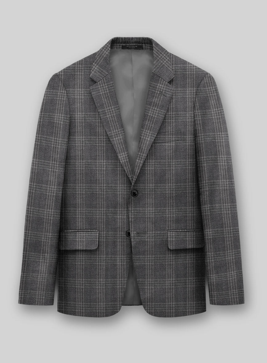 Noble Dark Gray Check Wool Silk Linen Jacket - StudioSuits