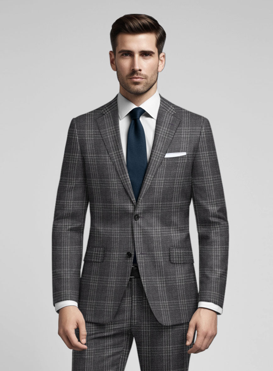 Noble Dark Gray Check Wool Silk Linen Suit - StudioSuits