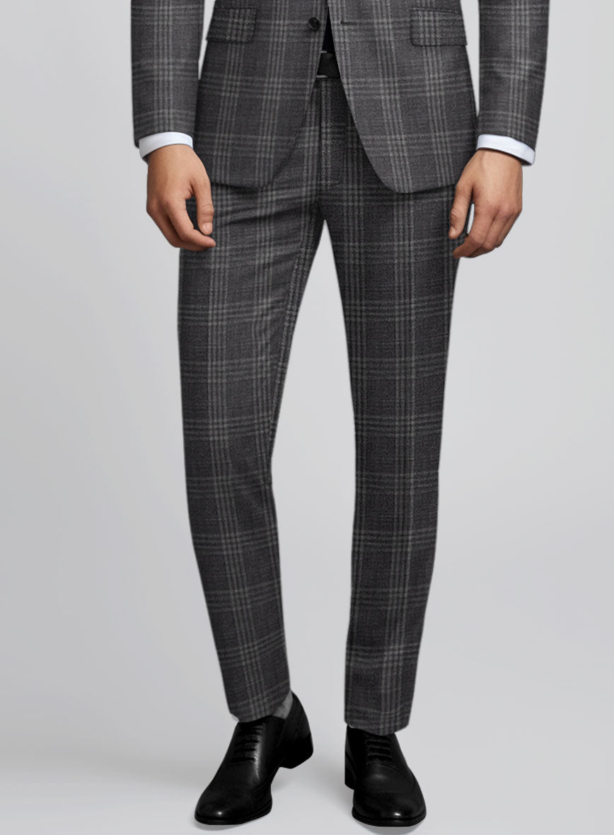 Noble Dark Gray Check Wool Silk Linen Suit - StudioSuits