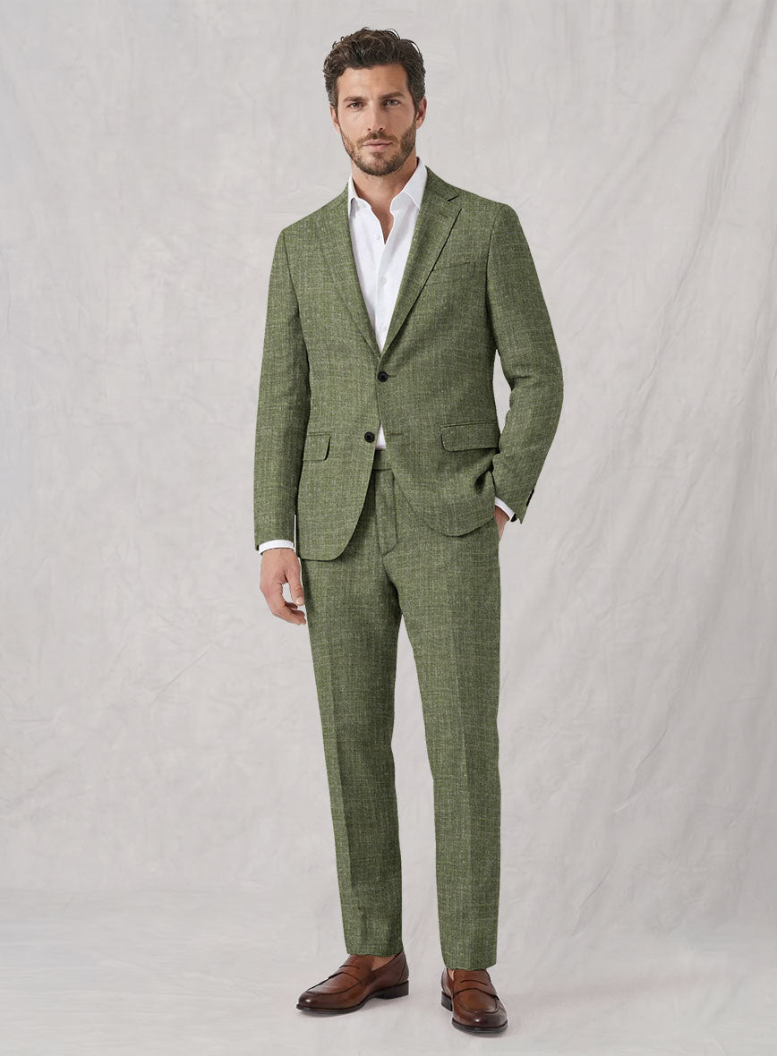 Noble Dew Green Wool Silk Linen Suit - StudioSuits