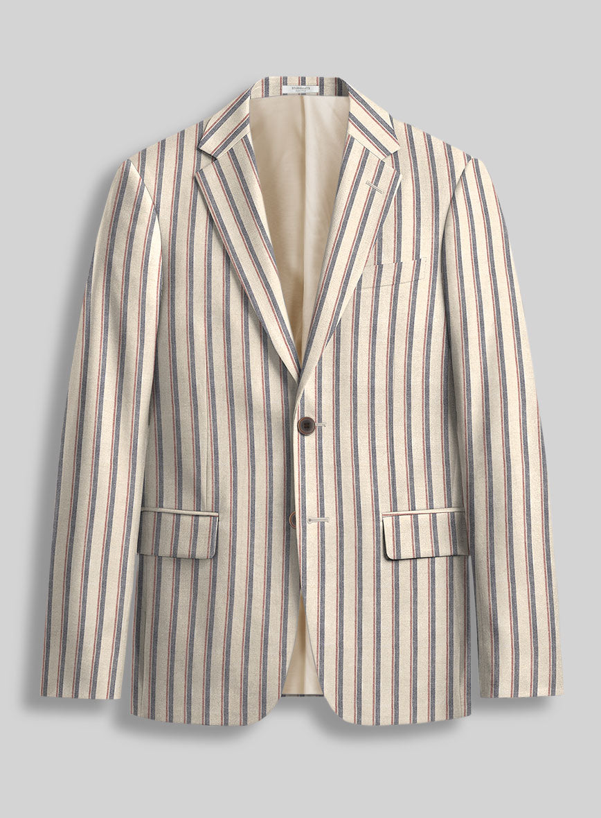 Noble Elena Cream Stripe Wool Silk Linen Suit - StudioSuits
