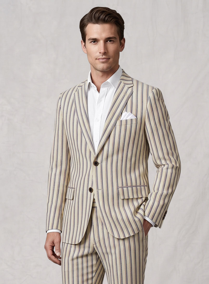 Noble Elena Cream Stripe Wool Silk Linen Suit - StudioSuits