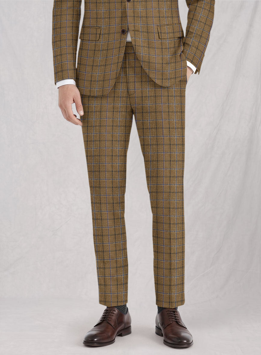 Noble Giancarlo Brown Wool Silk Linen Pants - StudioSuits
