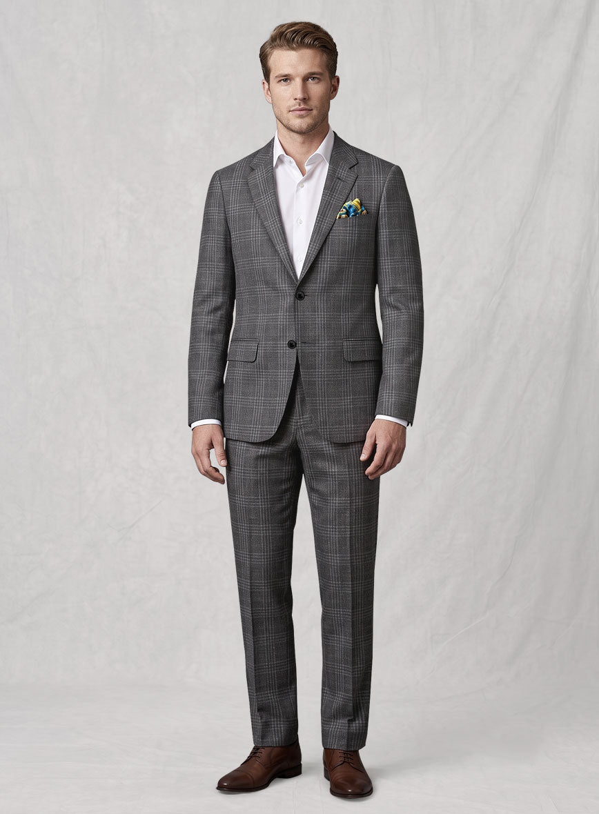 Noble Gray Check Wool Silk Linen Suit - StudioSuits