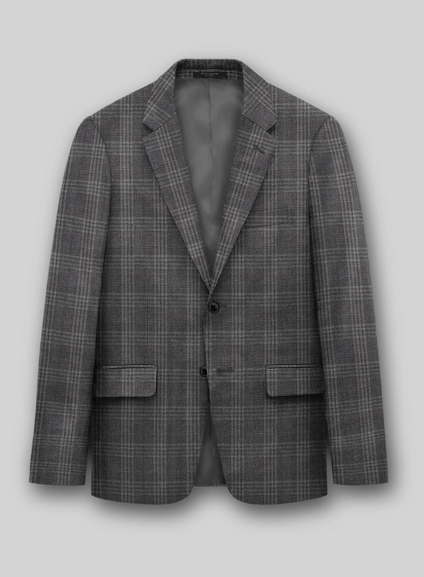 Noble Gray Check Wool Silk Linen Jacket - StudioSuits