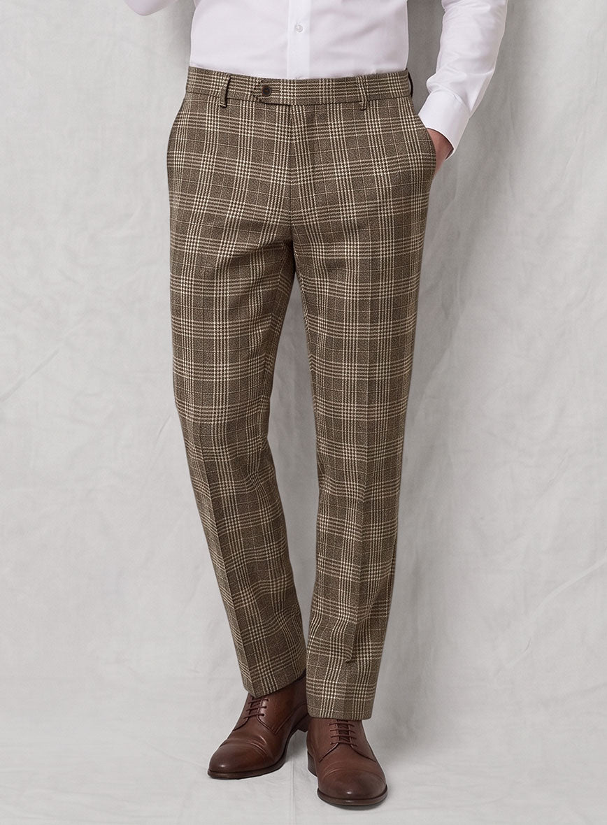Noble Hugo Brown Wool Silk Linen Pants - StudioSuits