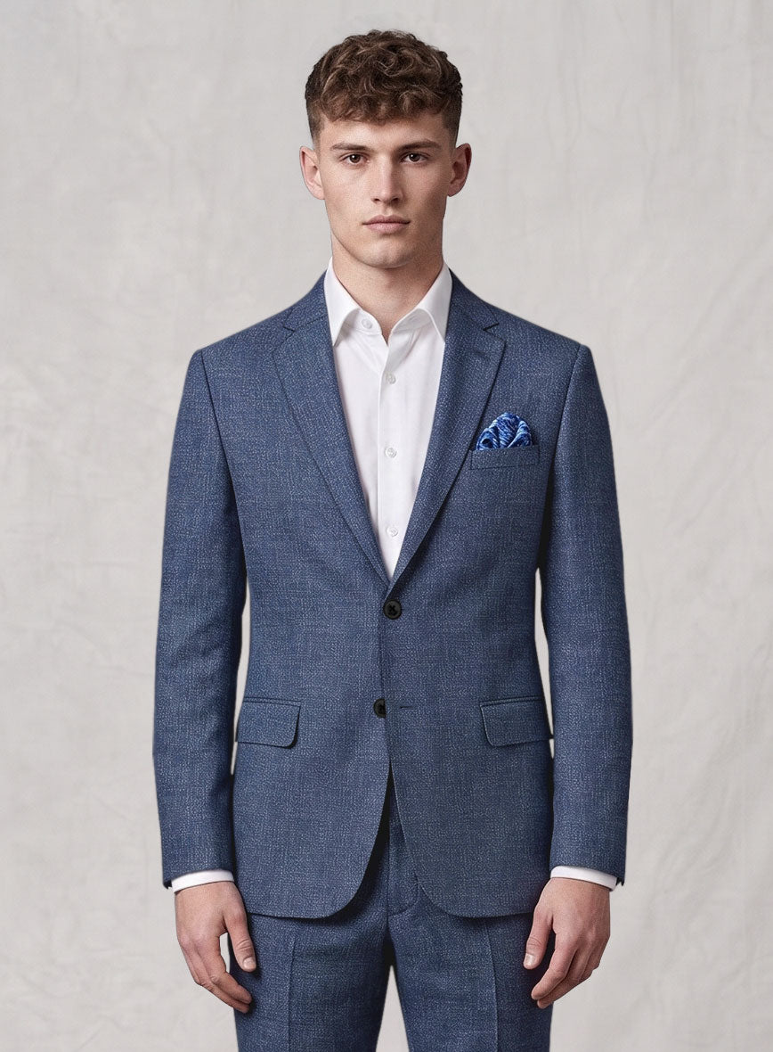 Noble Indigo Blue Wool Silk Linen Jacket - StudioSuits