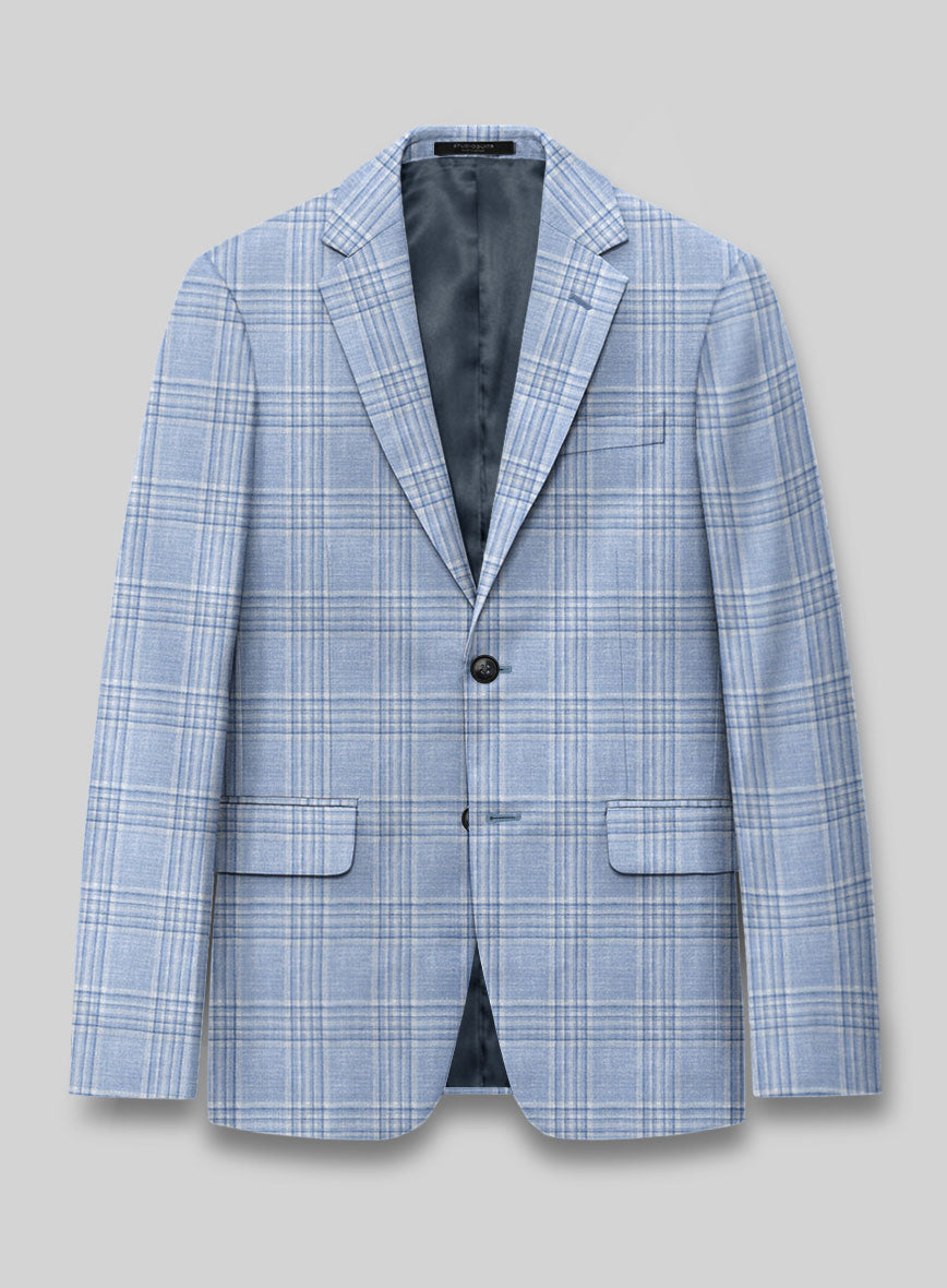 Noble Light Blue Wool Silk Linen Jacket - StudioSuits