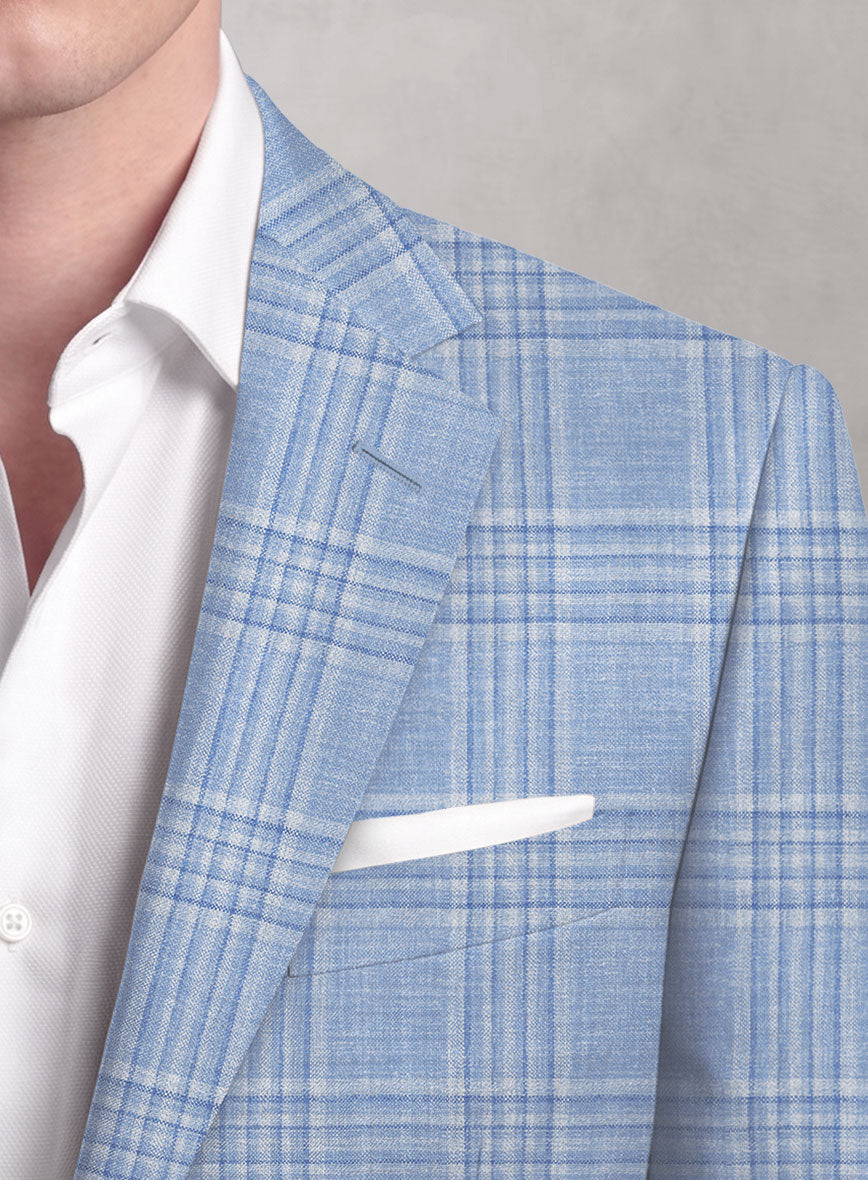 Noble Light Blue Wool Silk Linen Jacket - StudioSuits