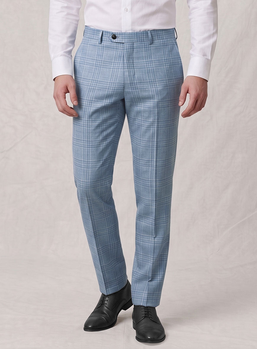Noble Light Blue Wool Silk Linen Pants - StudioSuits
