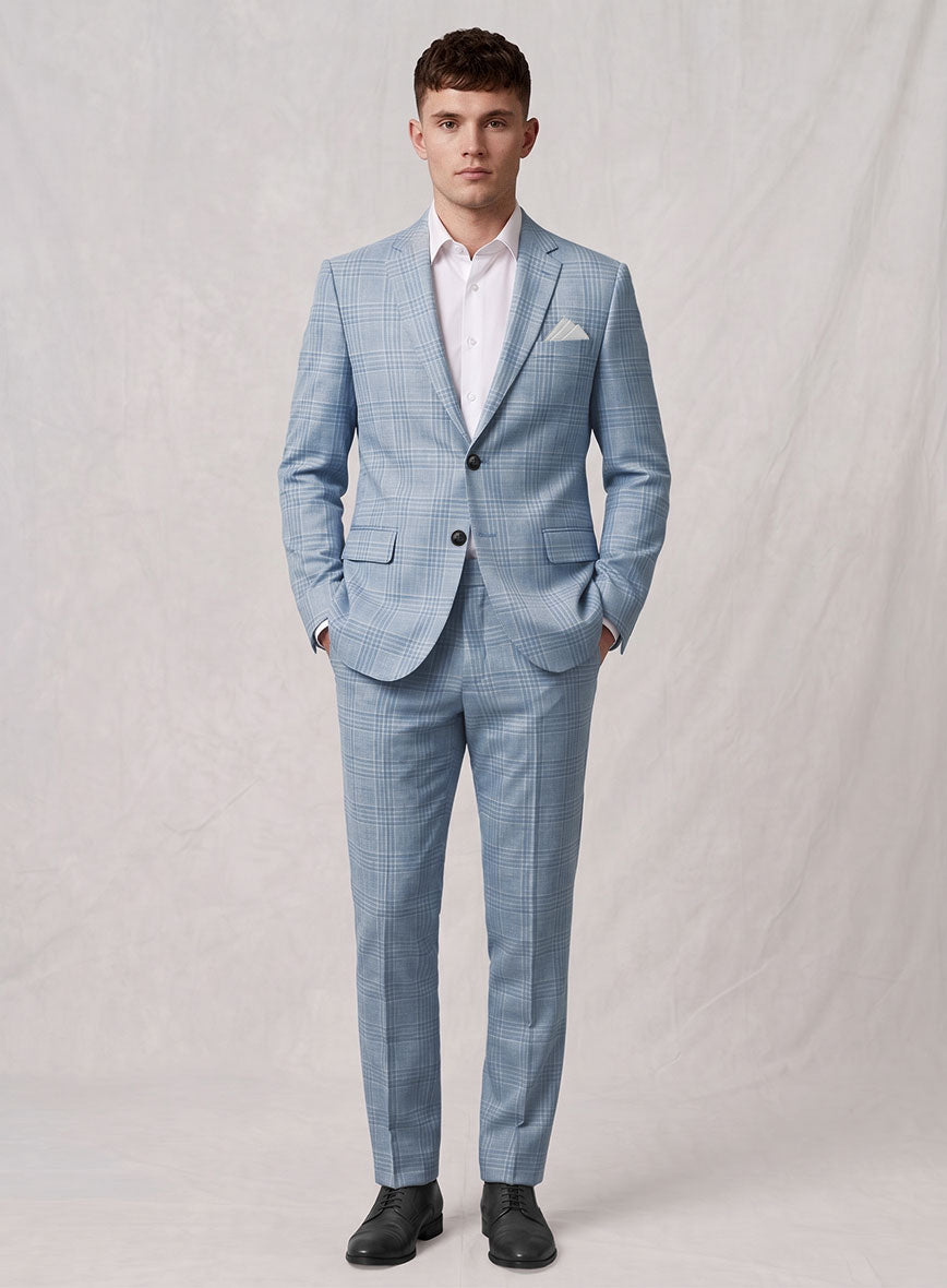 Noble Light Blue Wool Silk Linen Suit - StudioSuits