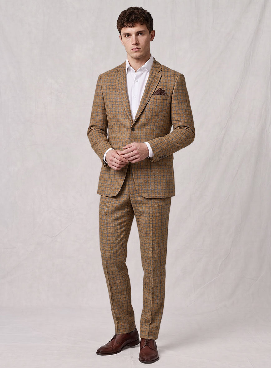 Noble Mustard Check Wool Silk Linen Suit - StudioSuits