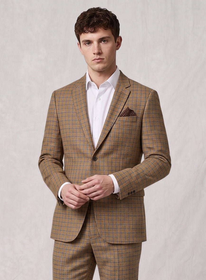 Noble Mustard Check Wool Silk Linen Suit - StudioSuits