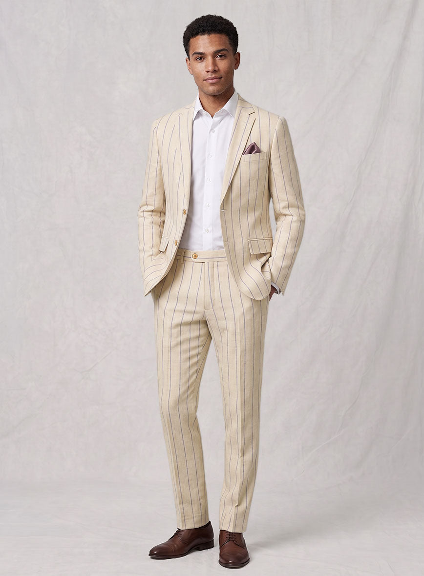 Noble Rosaria Cream Stripe Cotton Silk Linen Suit - StudioSuits