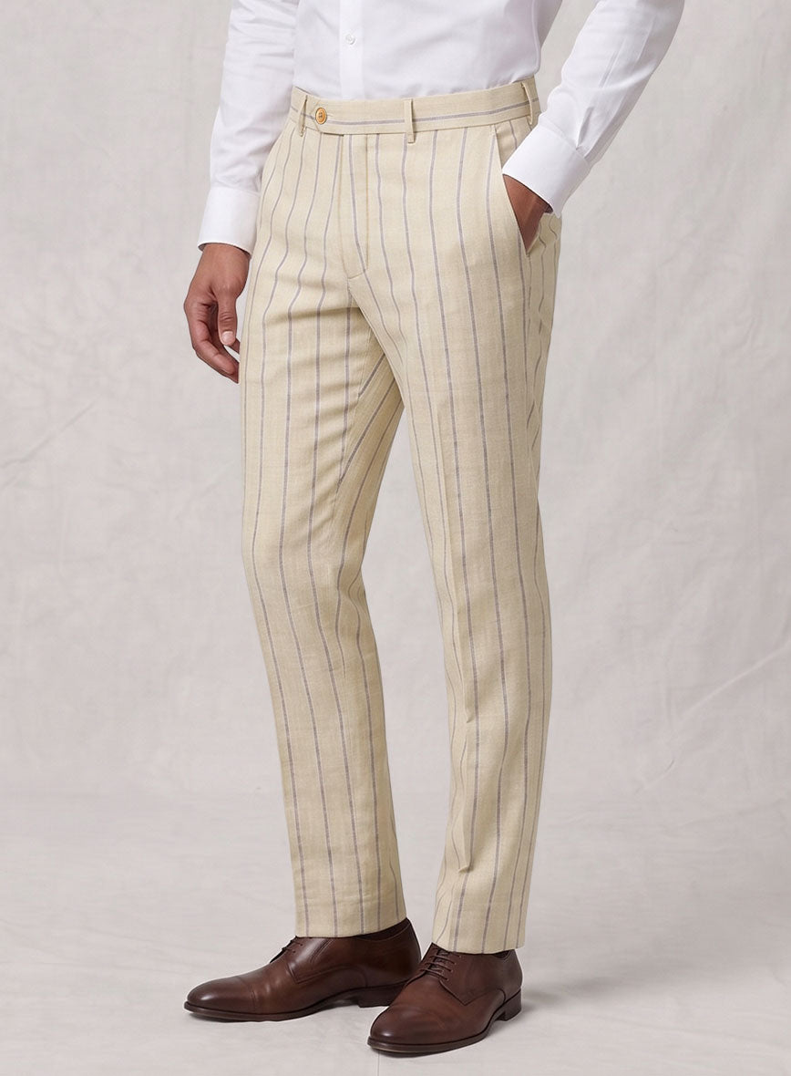 Noble Rosaria Cream Stripe Cotton Silk Linen Pants - StudioSuits