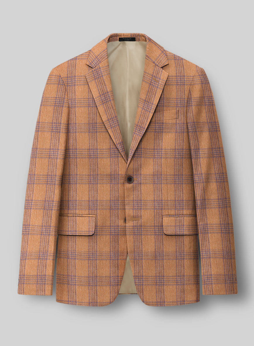 Noble Rust Check Wool Silk Linen Jacket - StudioSuits