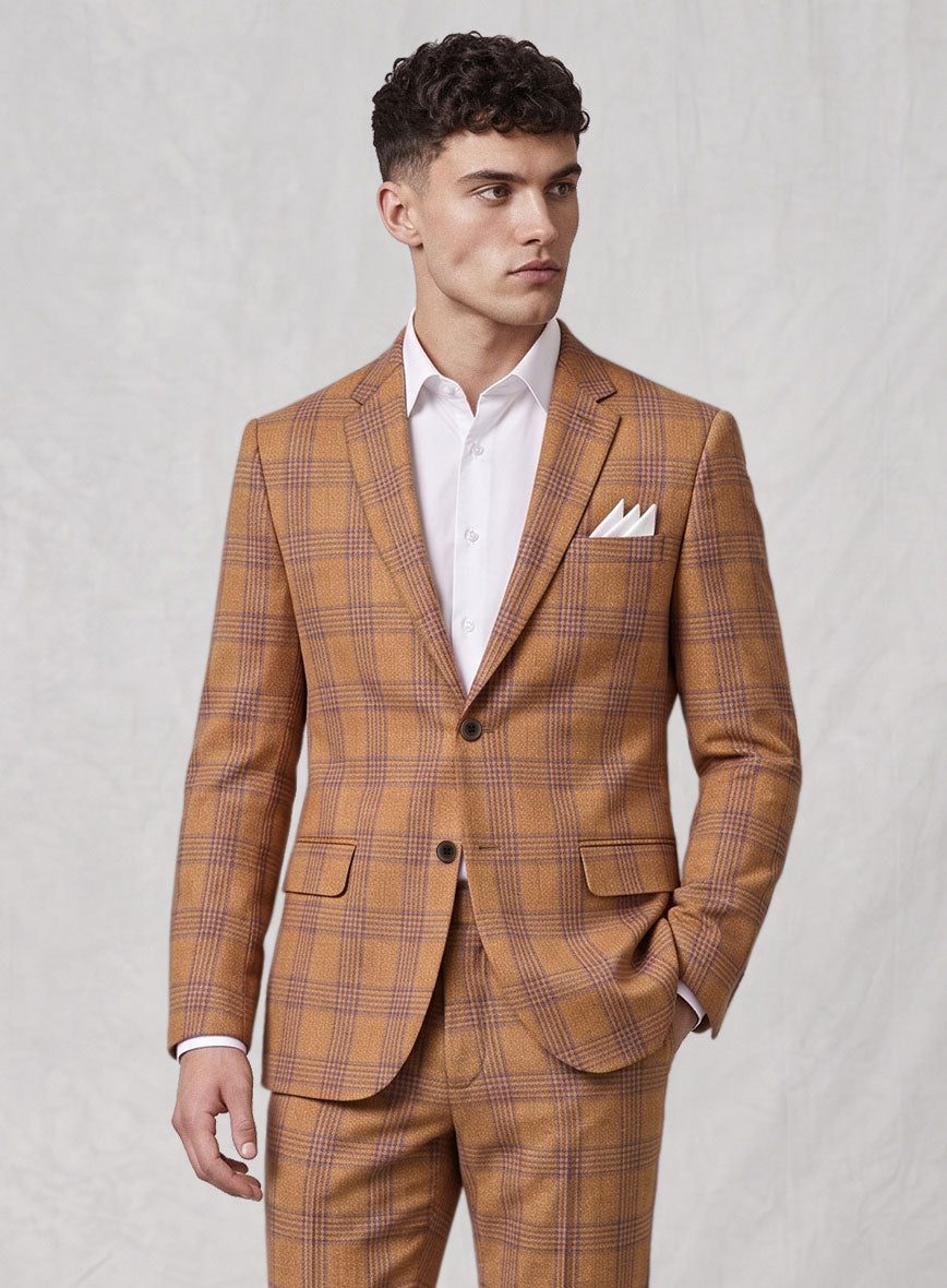 Noble Rust Check Wool Silk Linen Jacket - StudioSuits