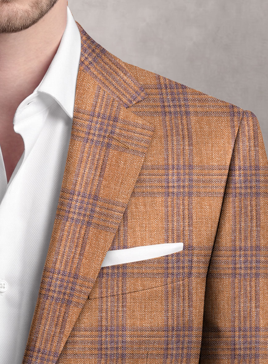 Noble Rust Check Wool Silk Linen Jacket - StudioSuits