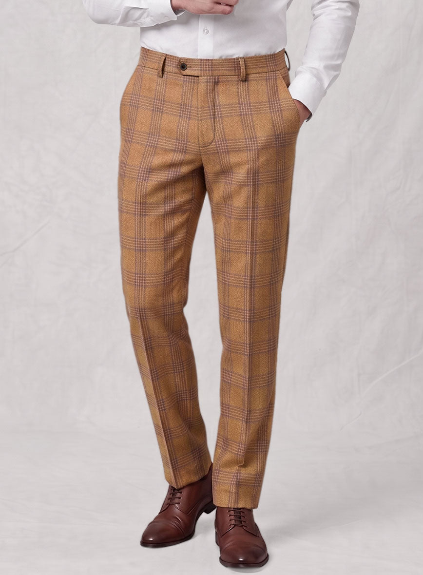 Noble Rust Check Wool Silk Linen Pants - StudioSuits