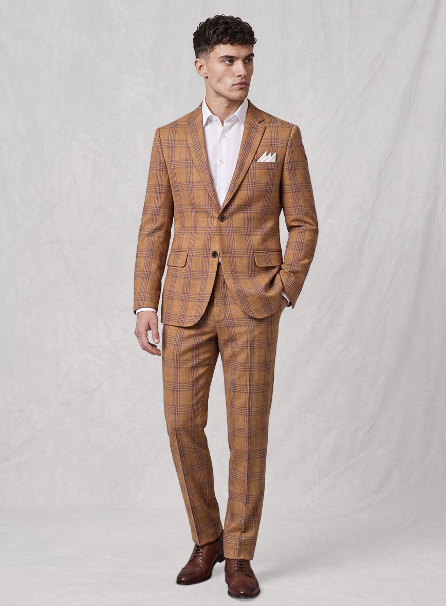 Noble Rust Check Wool Silk Linen Suit - StudioSuits