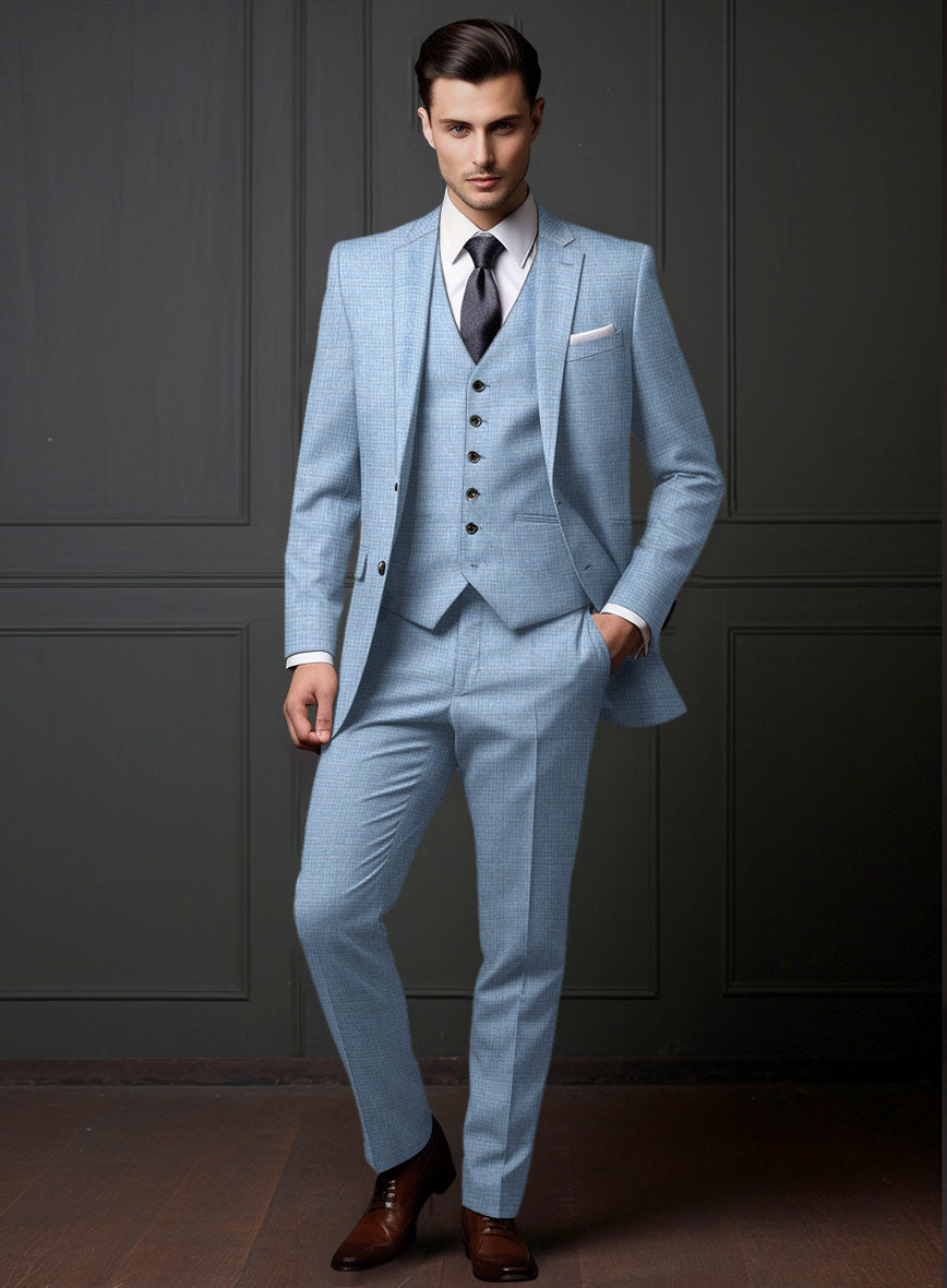Noble Adrienne Blue Wool Silk Linen Suit - StudioSuits