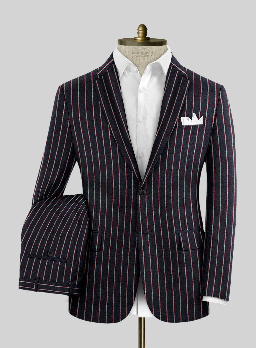 Noble Assunta Blue Stripe Cotton Silk Linen Suit - StudioSuits