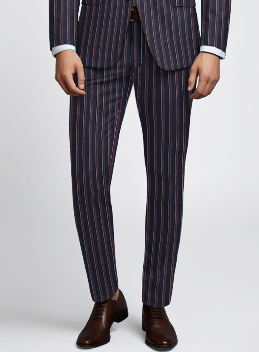 Noble Beatrily Blue Stripe Wool Silk Linen Pants - StudioSuits