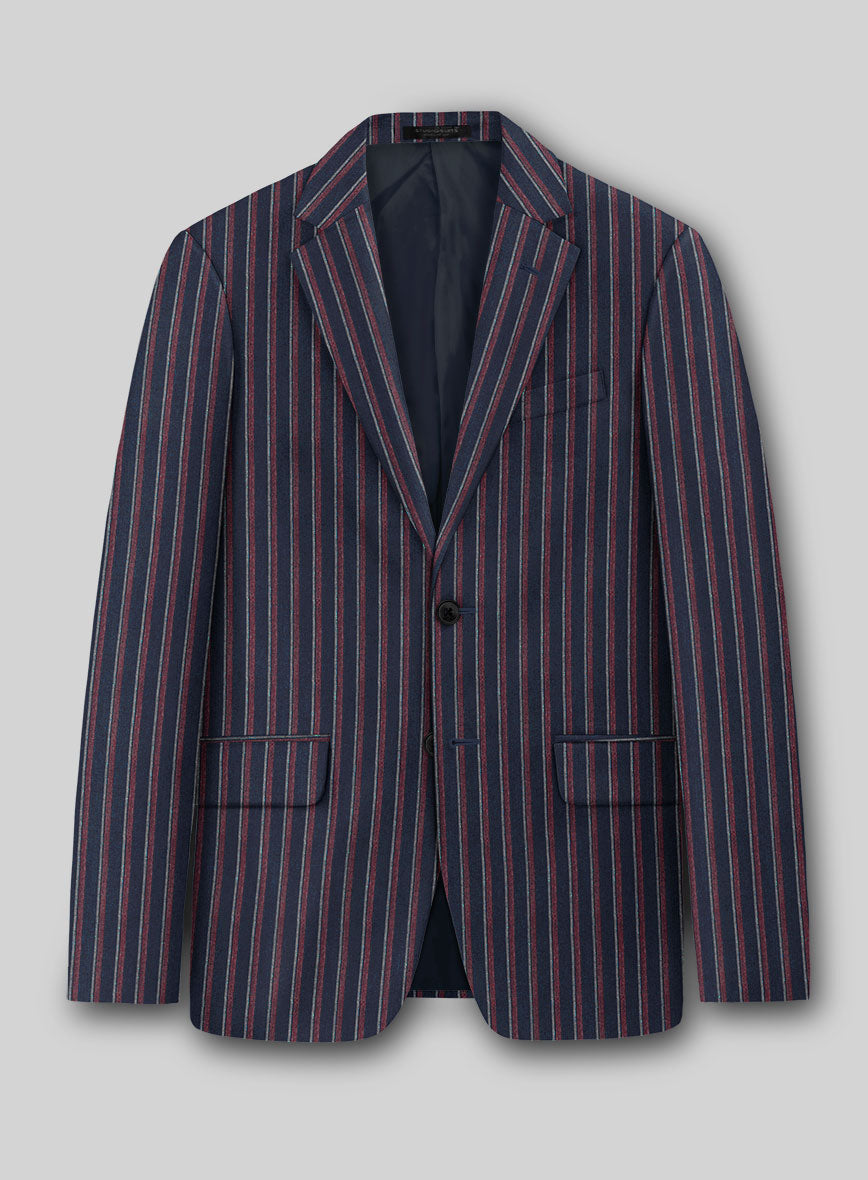 Noble Beatrily Blue Stripe Wool Silk Linen Jacket - StudioSuits