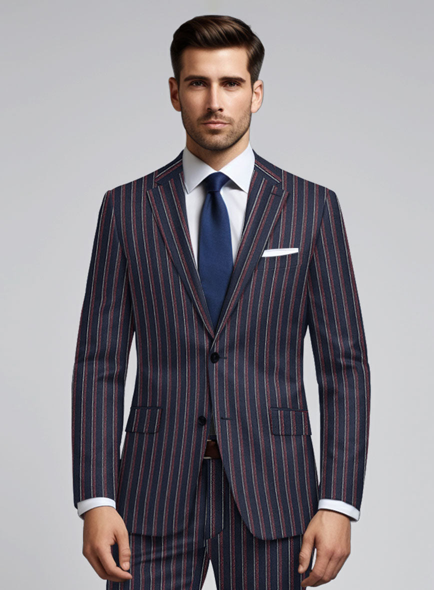Noble Beatrily Blue Stripe Wool Silk Linen Jacket - StudioSuits