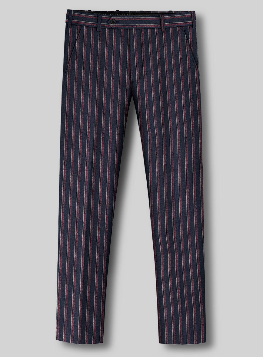 Noble Beatrily Blue Stripe Wool Silk Linen Pants - StudioSuits