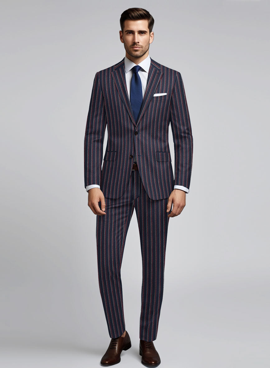 Noble Beatrily Blue Stripe Wool Silk Linen Suit - StudioSuits