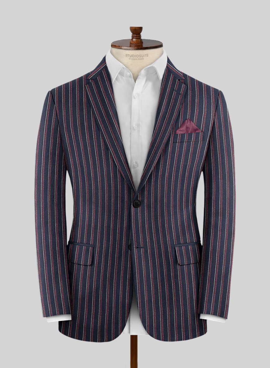 Noble Beatrice Blue Stripe Wool Silk Linen Jacket - StudioSuits