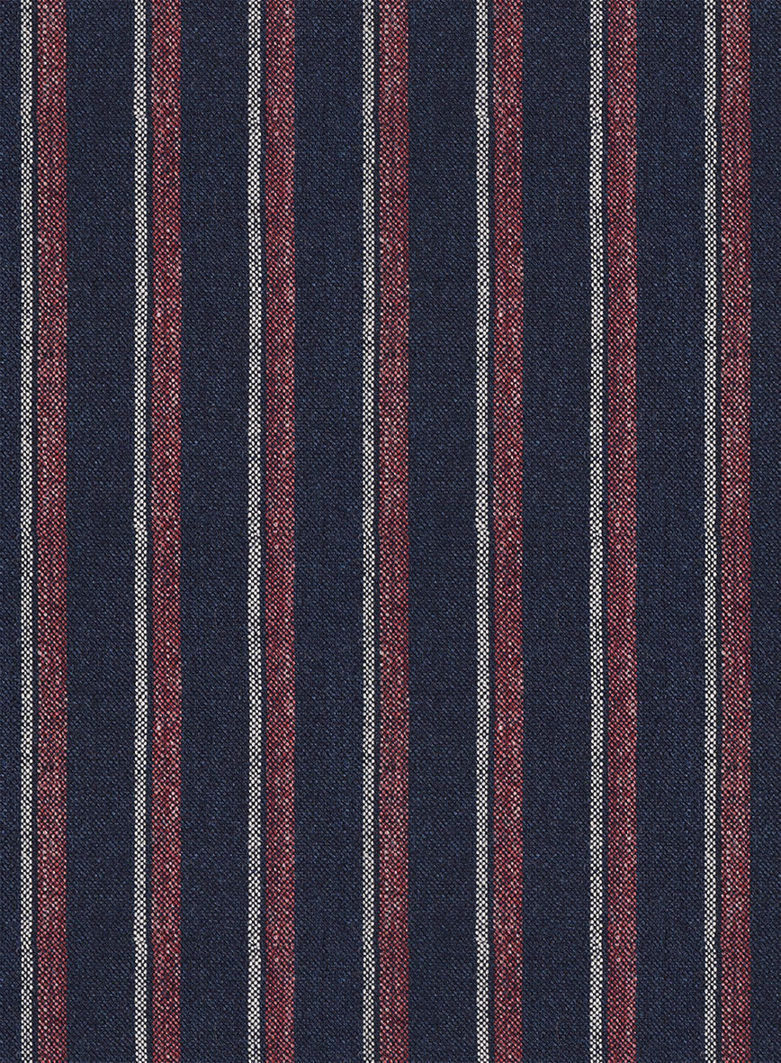 Noble Beatrice Blue Stripe Wool Silk Linen Jacket - StudioSuits