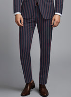Noble Beatrice Blue Stripe Wool Silk Linen Pants - StudioSuits