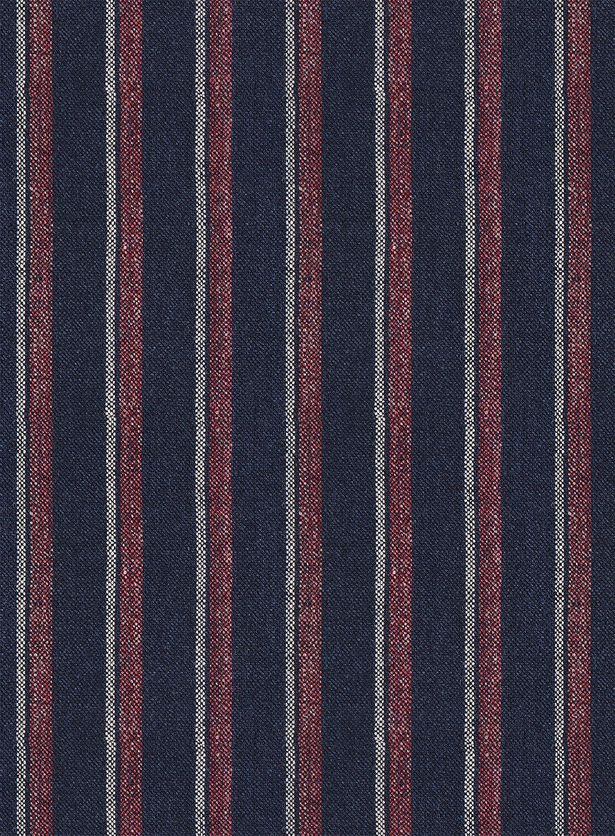Noble Beatrice Blue Stripe Wool Silk Linen Pants - StudioSuits