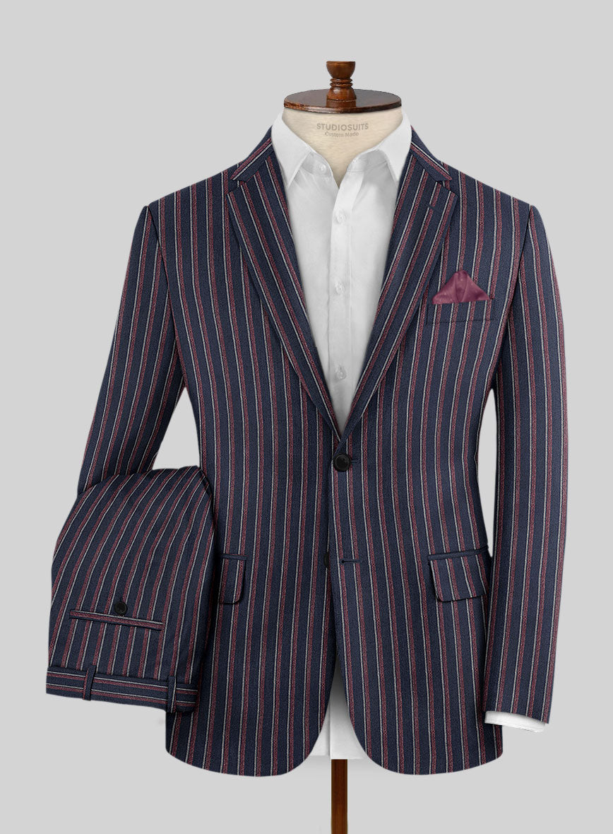 Noble Beatrice Blue Stripe Wool Silk Linen Suit - StudioSuits