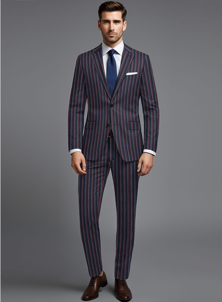 Noble Beatrice Blue Stripe Wool Silk Linen Suit - StudioSuits