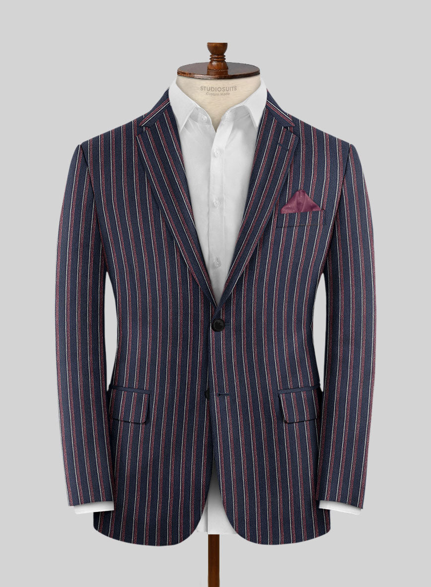 Noble Beatrice Blue Stripe Wool Silk Linen Suit - StudioSuits