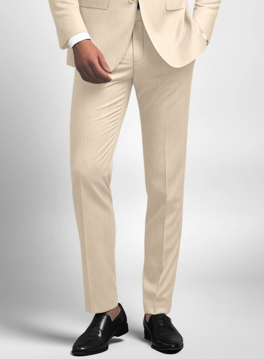 Noble Beige Wool Silk Linen Pants - StudioSuits