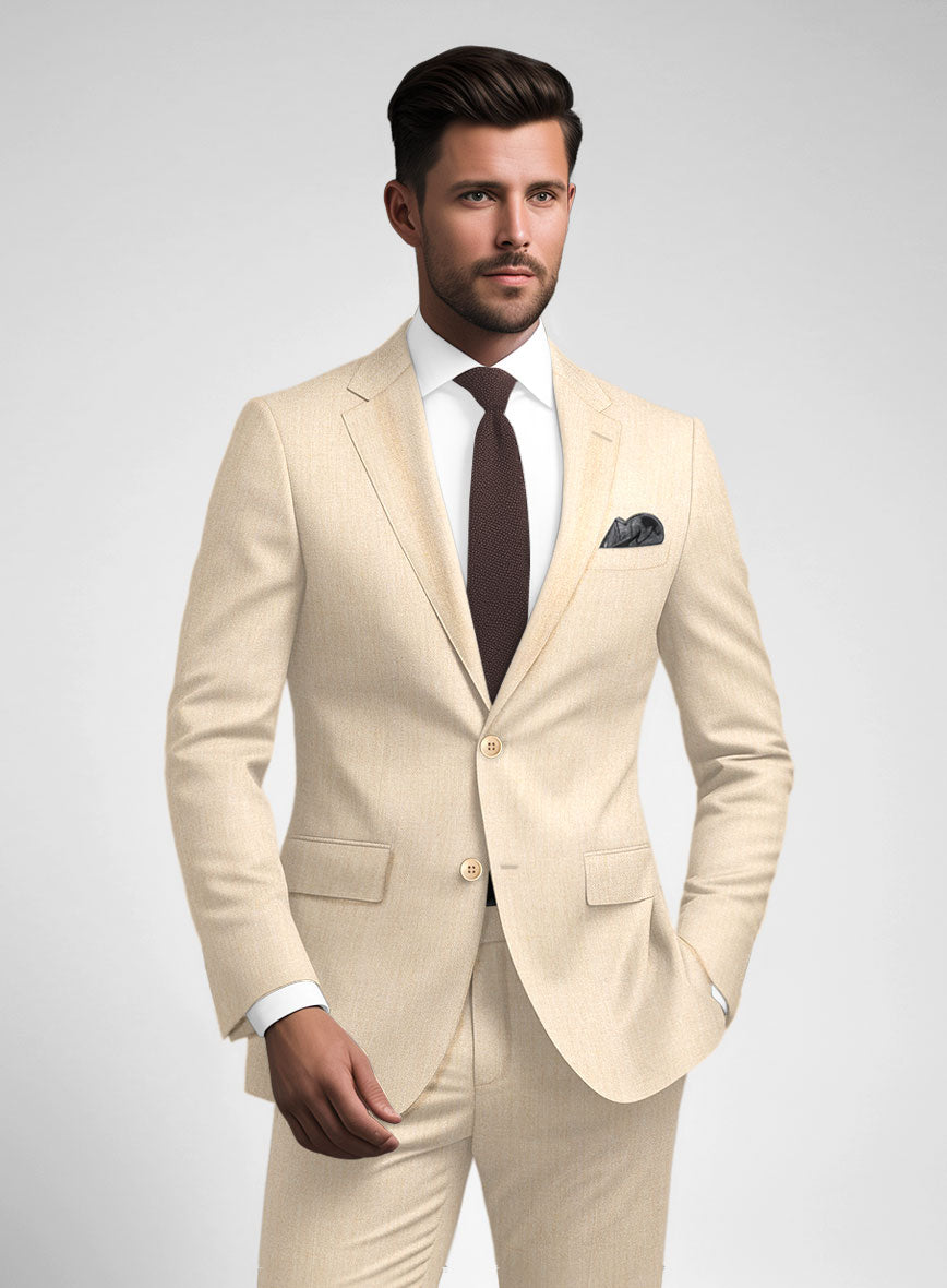 Noble Beige Wool Silk Linen Jacket - StudioSuits