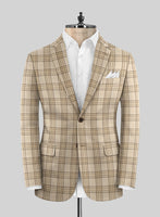 Noble Beige Check Wool Silk Linen Jacket - StudioSuits