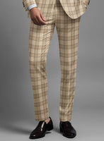 Noble Beige Check Wool Silk Linen Pants - StudioSuits