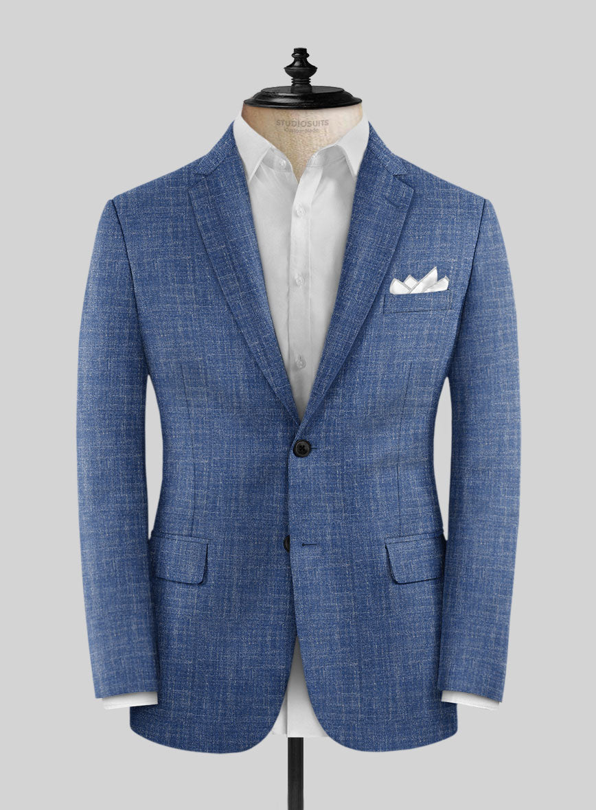 Noble Blue Wool Silk Linen Jacket - StudioSuits