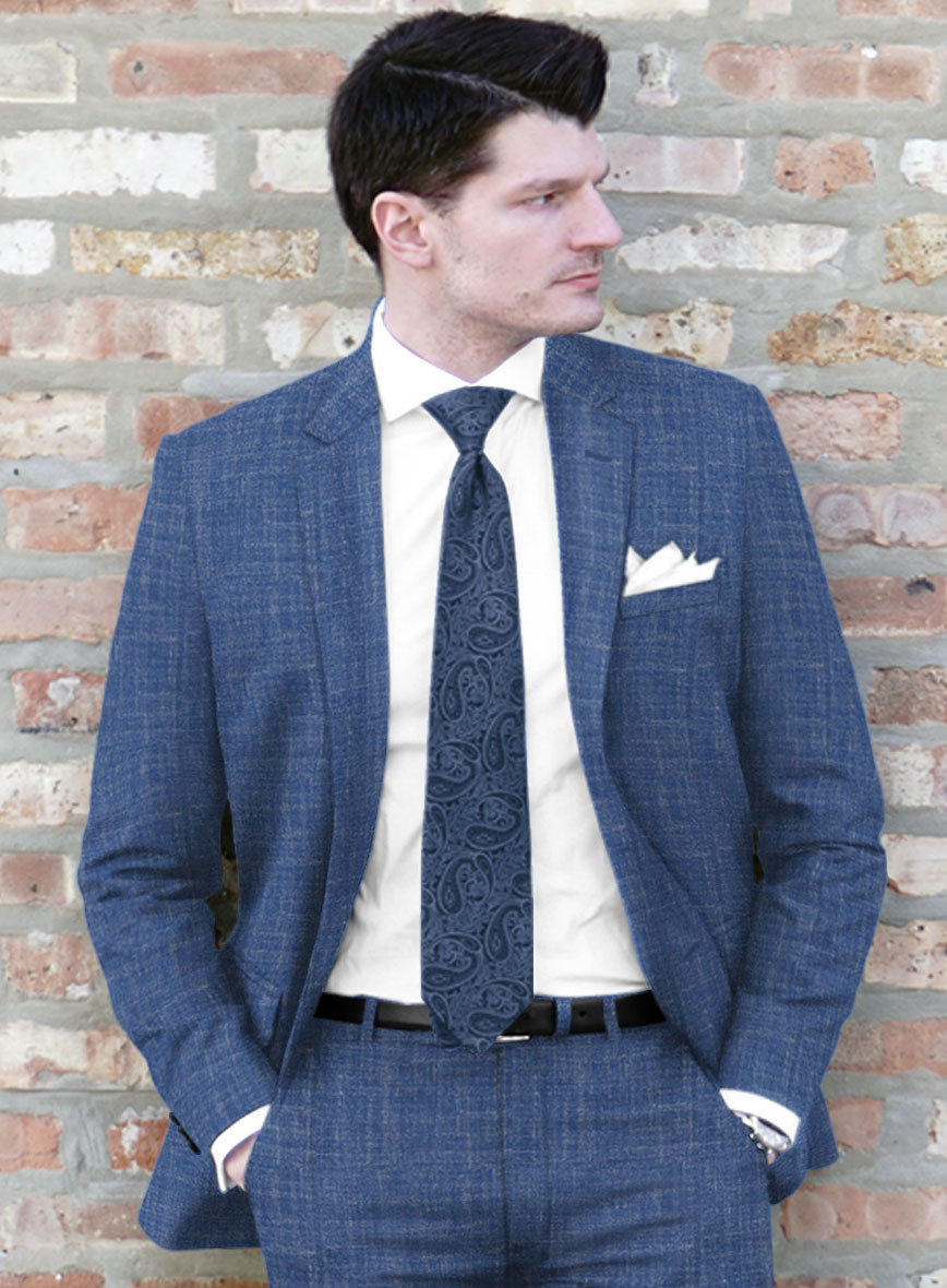 Noble Blue Wool Silk Linen Jacket - StudioSuits